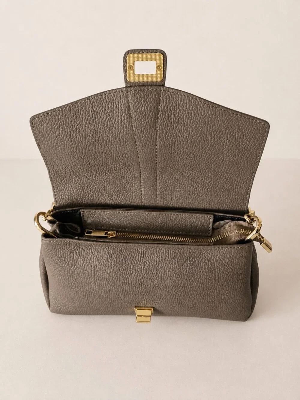 Taupe Italian Leather Crossbody Bag, Structured Shoulder Purse, Genuine Leather